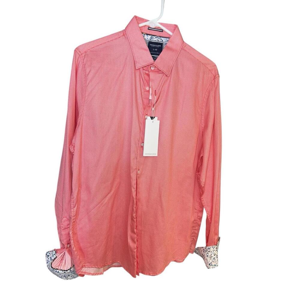 Denim & Flower NWT Red Print Long Sleeve Button Up Shirt Men's Large